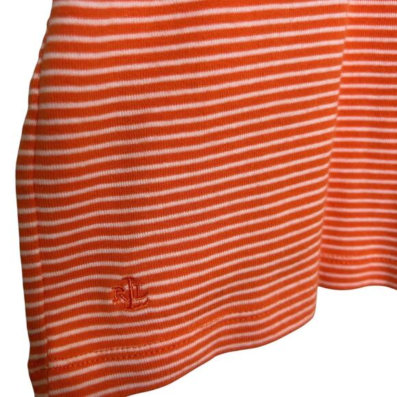 Lauren Ralph Lauren Womens 2X Orange White Stripe Cotton Tee Gold Button flaw - Picture 2 of 7